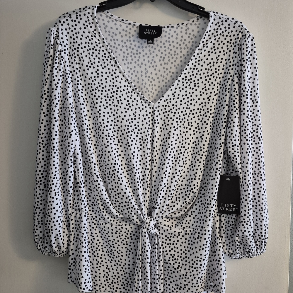 Fifty Street Black & White Polka Dot Women's Blouse